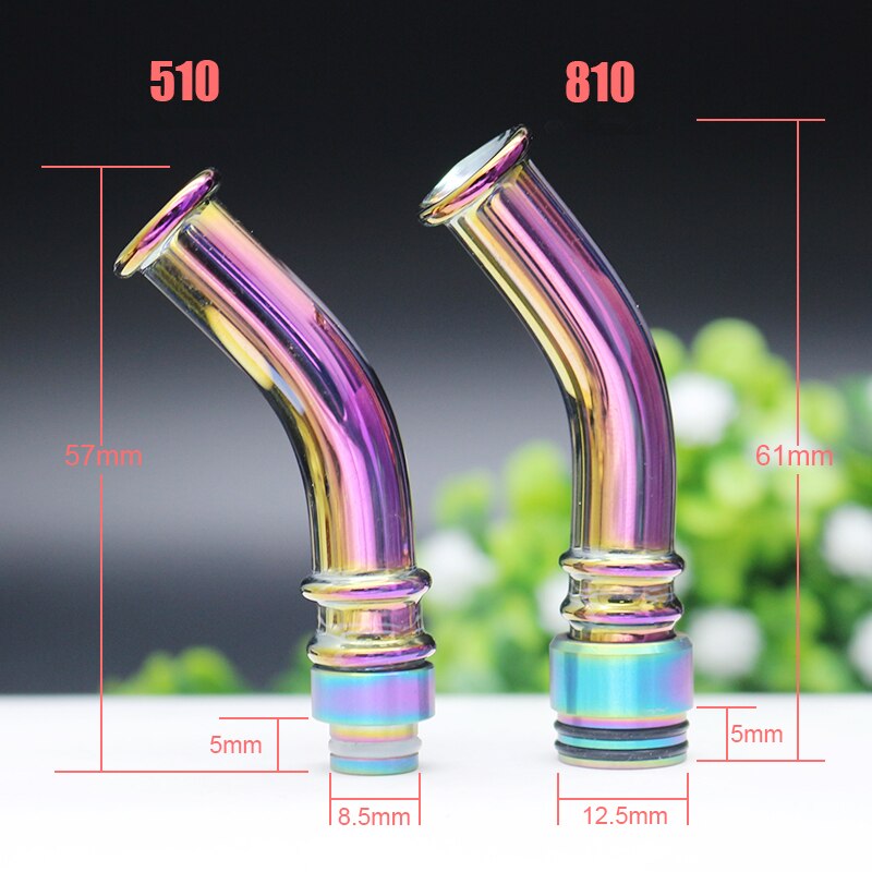 Long Curved Bong Rainbow Glass Drip Tip 510/810